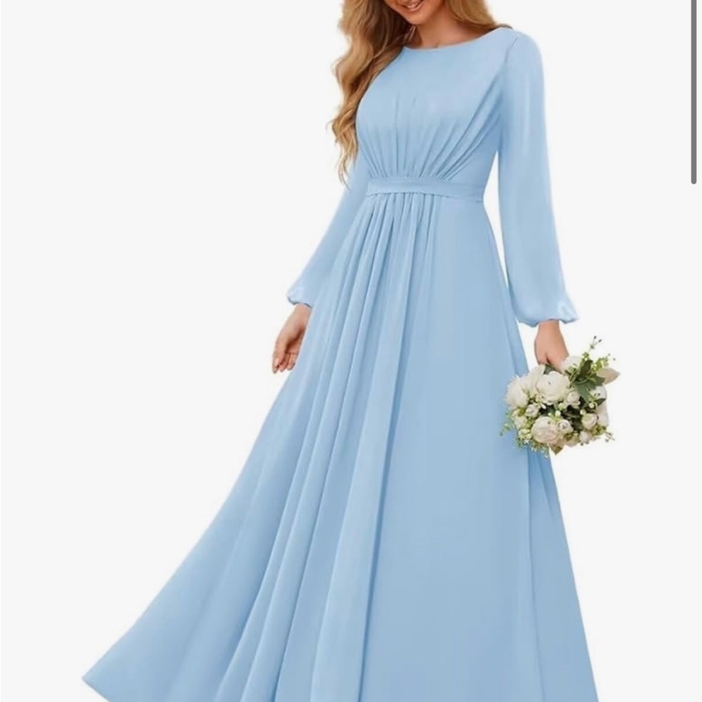 Elegant Blue Long Sleeve Dress